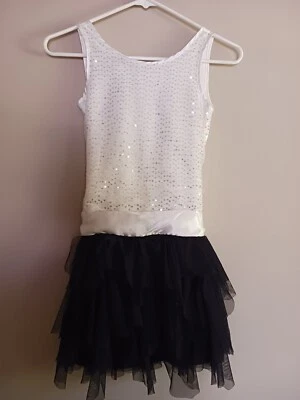 Girls Elegant Bizcotti Dress White Sequins Flowing Black Tulle Tutu Skirt Sz 8 - Image 1 of 4