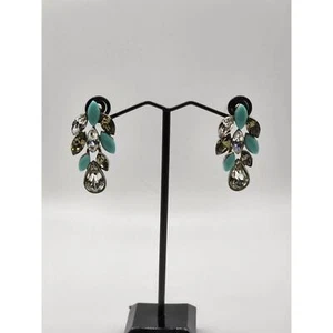 BEN AMUN CRYSTALS TURQUOISE DANGLE FORMAL SILVER POST EARRINGS - Picture 1 of 5