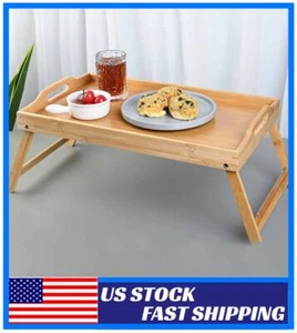 Bamboo Lap Tray Table w/ Folding Legs Breakfast Food Laptop Bed Serving Tray - Picture 1 of 17