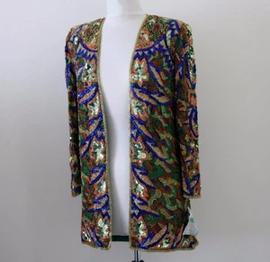 Jasdee Vintage Beaded Jacket 32" Length HandWork & HandPrint On Silk Style 5053 - Picture 1 of 2