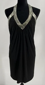 Essentials By ABS Black with Metal Mesh Halter Cocktail Party Dress Medium - Picture 1 of 8