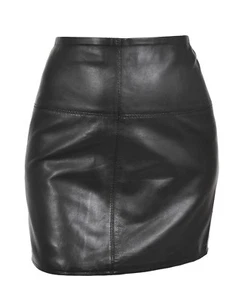 Womens Real Soft Black Leather Mini Skirt 16" Long Hot Sexy Club Party Wear IVY - Picture 1 of 6