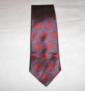 Countess Mara Silk Necktie Burgundy w/ Blue Link Geometric 55-1/4 X 3-5/8 - Picture 1 of 5