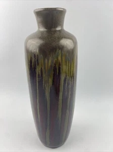 Pier 1 Drip Glaze Vase Art Pottery Mid Century Modern Burgundy Green - Picture 1 of 6