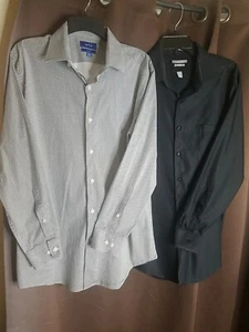 Mens Dress Shirts 16 1/2 32/33 Fitted LOT 2 Black Floral Button Front Long - Picture 1 of 23