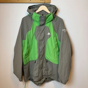 Vintage Nike ACG Jacket Outer Layer 3 L Jacket Storable Hood Gray Green Gorpcore - Picture 1 of 16