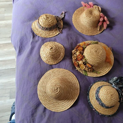 LOT 6 CHAPEAUX PAILLE ANCIEN POUPEES - Photo 1/4