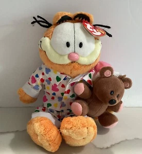 Ty GOODNIGHT GARFIELD in Pajamas with POOKY BEAR Beanie Baby Plush 9” NEW - Picture 1 of 5