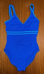 NWOT! Sirena 1-Pc Keyhole-Back Women's Swimsuit Royal Blue W/Aqua Piping Size 14 - Picture 1 of 14