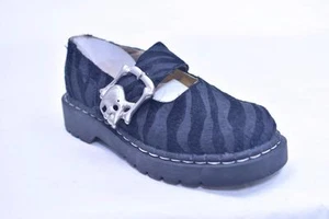 ANARCHISCH SCHWARZ GRAU ZEBRA STREIFEN MJ MARY JANES SCHÄDELSCHNALLE US 5 EUR 36 NOS PUNK - Bild 1 von 1