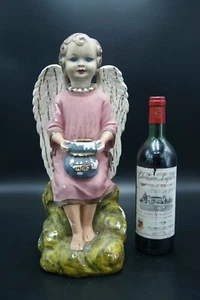 † 19TH GUARDIAN ANGEL OFFERING POOR BOX PLASTER FIGURE CHURCH PIECE FRANCE † - Picture 1 of 17
