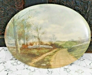 IMAGEN METÁLICA DE COLECCIÓN DE PRINCIPIOS DE 1900 DE LA ESCENA COUNTRY FORMA OVALADA 8 POR 5,75 PULGADAS - Imagen 1 de 3