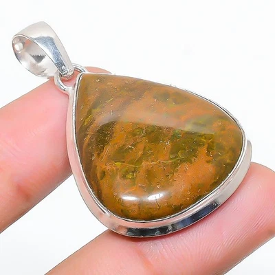 Pendente In Gemma Unakite Fatto A Mano In Argento Sterling 925 1.77" - Immagine 1 di 4