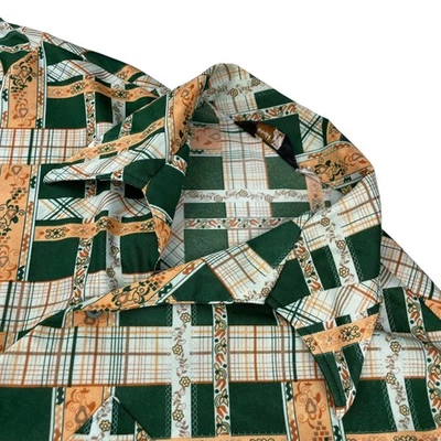 VTG JcPenney Men's 100% Polyester L/S Disco Button Shirt Green/Peach • Large - Image 1 of 4