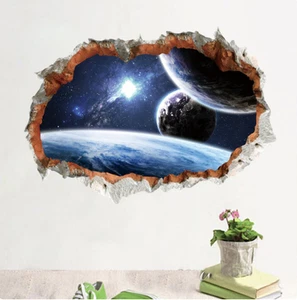 SPACE PLANETS STARS EARTH SOLAR SYSTEM 3D WALL STICKER MURAL ART Decal - Picture 1 of 1
