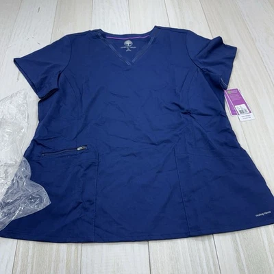 HealingHands Jasmine Satin Ribbon V-neck Scrub Top Royal Blue XL 3 Pocket NWT - Image 1 of 4