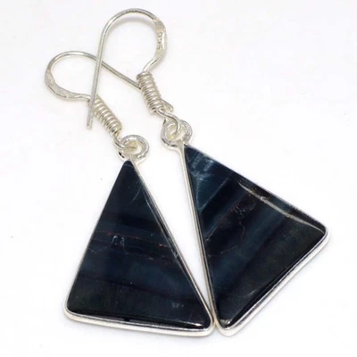 Pendientes enchapados en plata 925 ojo de tigre negro joyería hecha a mano tamaño 1,9" GW Foto 1 de 3