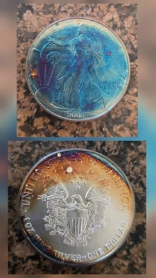 2002 American Silver Eagle Monster Blue Toned Toning ASE Rainbow Toned - Image 1 of 4
