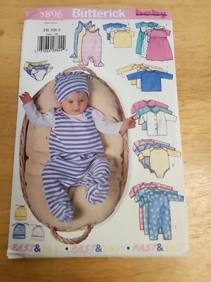 Butterick 5896 Infants Jacket,Dress,Top,Romper,Diaper Cover & Hat Sz Pr-NB-S - Image 1 of 3