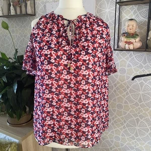 Michael Kors Top Red Floral Blouse Small Off Shoulder Summer Holiday - Picture 1 of 6