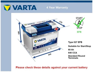 EFB Car Battery fits VAUXHALL CROSSLAND X MOKKA GRANDLAND X Stop Start - Image 1 of 4