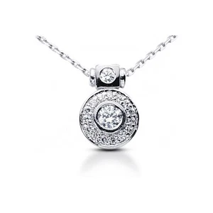 0.66ctw H/SI1 Round Cut Earth Mined Certified Diamonds White Gold Halo Pendant - Picture 1 of 3
