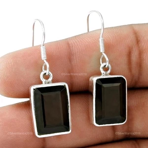 Cushion Smoky Quartz Gemstone Solid Sterling Silver Hook Dangle Earrings Jewelry - Picture 1 of 5