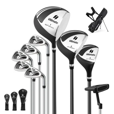 10 PCS Men's Complete Golf Clubs Package Set Alloy Driver for Beginners Black - Image 1 of 4