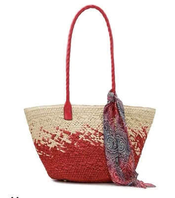 Patricia Nash Calypso Med Woven Straw Tote with Greek Floral Scarf- NWT - Image 1 of 3