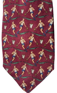 Basketball on Burgundy, Ben Silver London  Men's 100% Silk Necktie - Picture 1 of 4