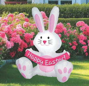 EASTER BUNNY INFLATABLE AIRBLOWN White & Pink Rabbit 4ft Outdoor Yard Prop Décor - Picture 1 of 2