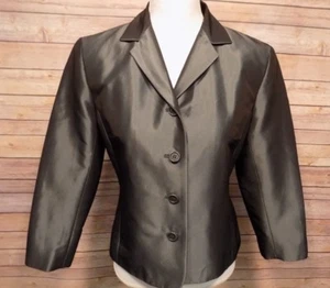 Ann Taylor Karriere Blazer Jacke Gr. 4 anthrazit grau glänzend Acetat Polyester - Bild 1 von 5