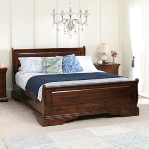 French Solid Hardwood 5ft King Size Mahogany Stained Sleigh Bed - HW05 - Picture 1 of 13