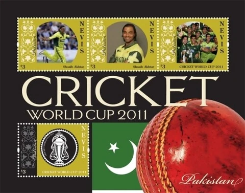 Nevis 2011 - 10th Cricket World Cup - Souvenir Sheet w/ 4 Stamps - SC 1668 Cover