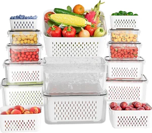 10 Pack Fruit Storage Containers for Fridge with Lids & Removable Colanders - Picture 1 of 7