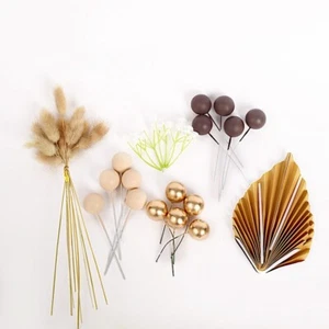 25 Assorted Palm Leaves Flower Ball Boho Cake Toppers Decoration Set Party - Picture 1 of 9