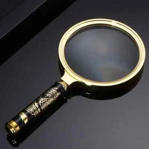 HIGH RESOLUTION 3.14 in. - 10X MAGNIFYING GLASS GOLDEN DRAGON HANDLE - Picture 1 of 8