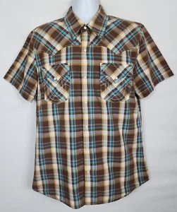 True Religion Western Shirt Mens XL Short Sleeve Snap Button Plaid Cotton Cowboy - Picture 1 of 11