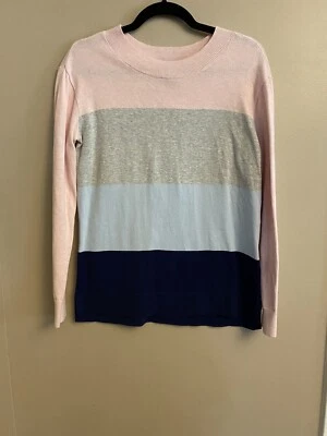 Suéter Pullover Lands End Mujer Talla M Azul Rosa Gris Rayas Dobladillo Alto Bajo Boho Foto 1 de 4