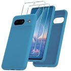 For Google Pixel 7A Case, Slim Liquid Silicone Gel Phone Cover + Tempered Glass