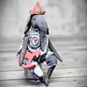Vintage Design Stoffelefant 33 cm m.Holzpferd Handarbeit Antik Elefant Nostalgie - Bild 1 von 4