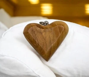 Vintage Natural Wood Heart Shaped Pendant Wood Block Design - Picture 1 of 6