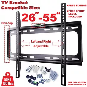TV Wall Mount Bracket 26/28/32/40/43/49/50 Up To 55 Inch LED, QLED, OLED, PLASMA - Picture 1 of 12