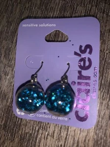 Claire's Blue Snow Globe Glitter Dangle HOOK Sensitive Solutions Earrings - Picture 1 of 3