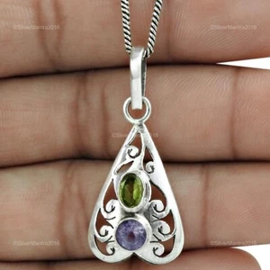Round Amethyst 925 Silver Wedding Anniversary February Birth Pendant Jewelry - Picture 1 of 5