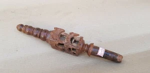 Antique Original Wooden RARE Leather Water Bottle Fine Carved Lid NH6456 - Picture 1 of 12
