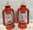 Pair VTG Red Dietz Jr  No. 20 Railroad Lantern Hurricane Kerosene Oil Lamp