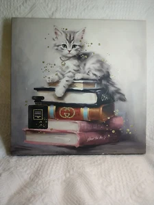 Vtg Coco Mademoiselle Chanel Paris 14"x14" Kitten Cat Fashion Canvas Wall Art - Picture 1 of 14