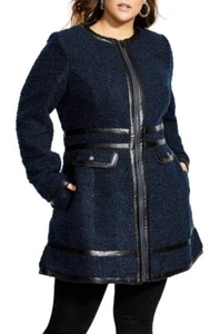 City Chic Plus Size M ( 16 ) Winter Escape Coat / Jacket Blue Full Zip Pockets - Picture 1 of 10