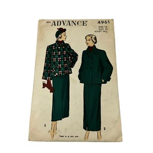 Advance Vintage 1948 Skirt & Jacket Sewing Pattern Size 14 Unused 4961 - Picture 1 of 4